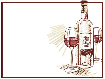 Illustration von Weingläsern und einer Flasche Wein