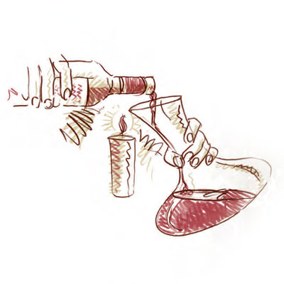 Zeichnung befüllung einer Weinkaraffe 